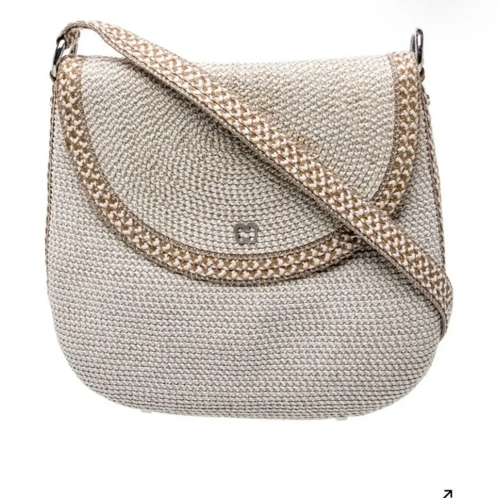 Eric Javits straw crossbody/shoulder bag White woven & metallic silver and gold